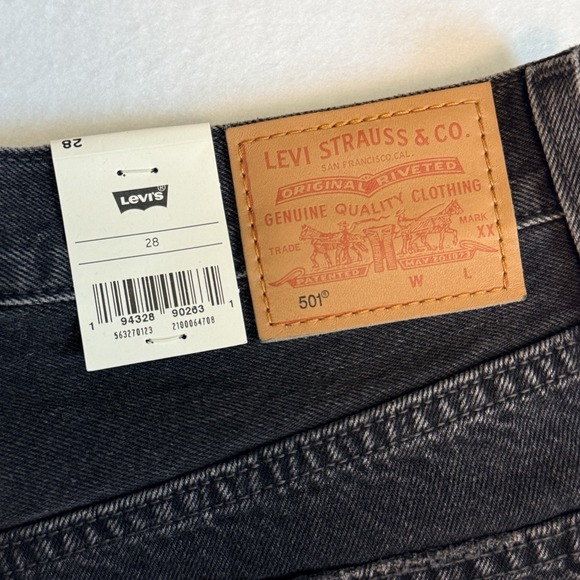 LEVI'S 501 BLACK Denim Short High Rise Fitted Through Hip Size W28 New With Tags - Picture 15 of 15